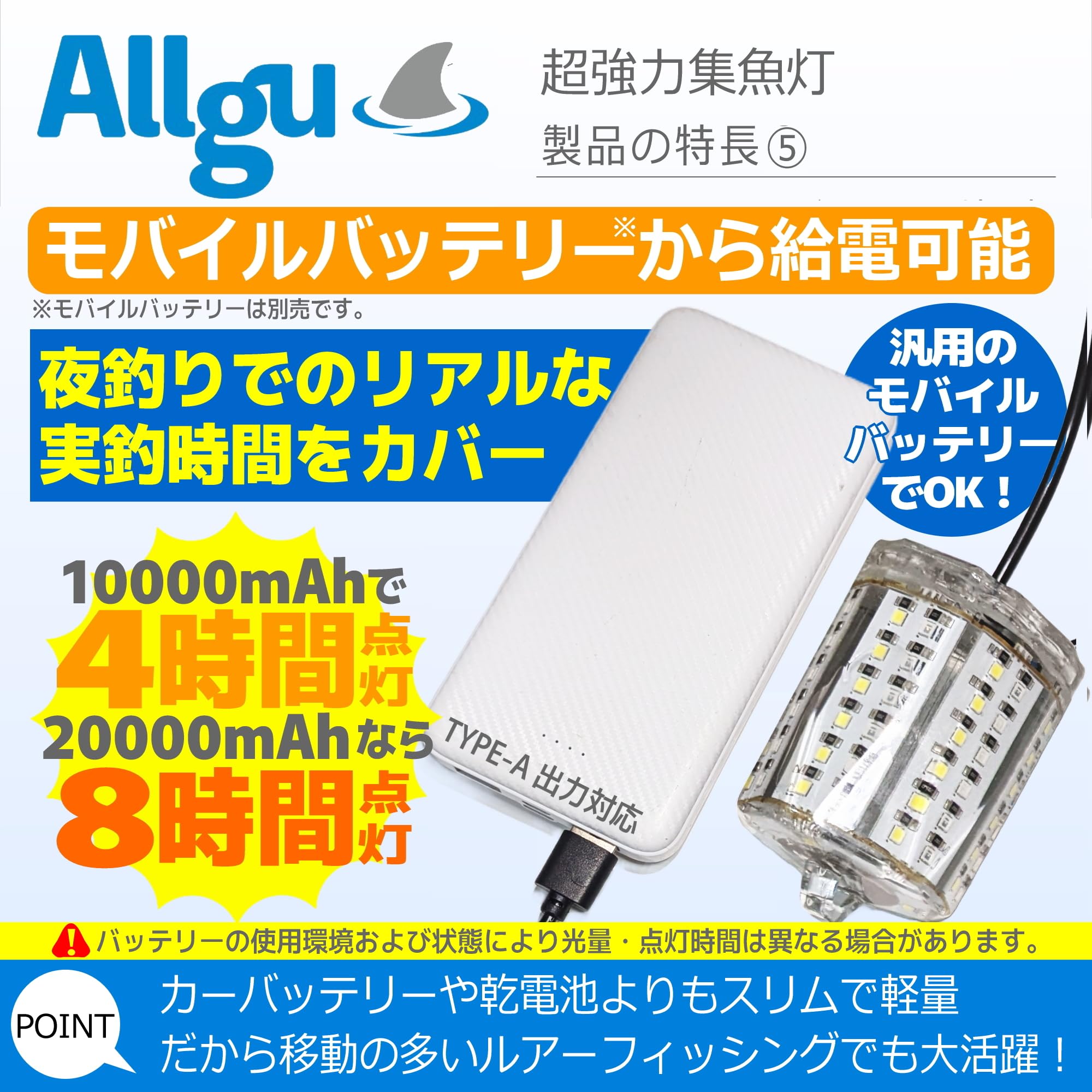 Amazon.co.jp: Allgu Super Strong Fishing Light 15W 2520 Lumens USB